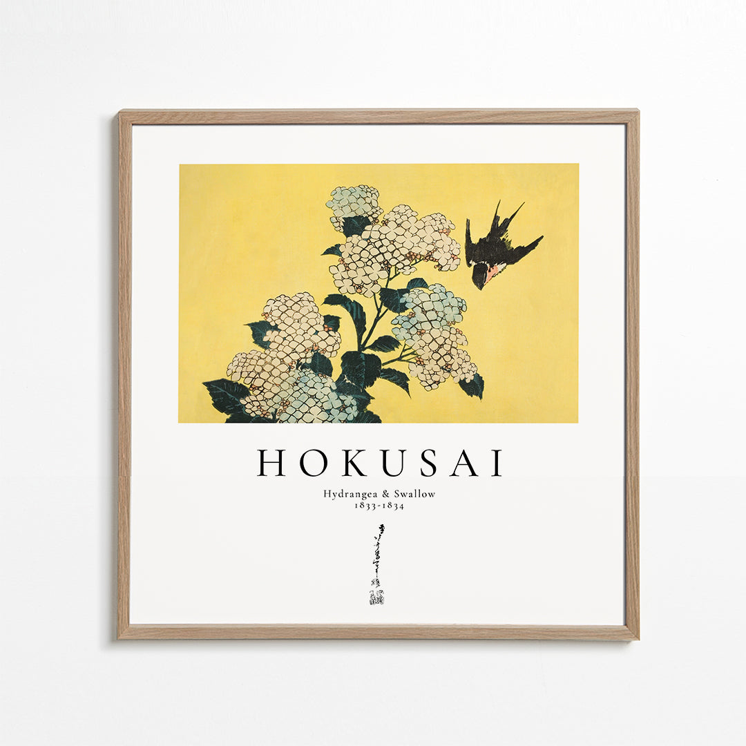 Hydrangea and Swallow by Katsushika Hokusai - Square