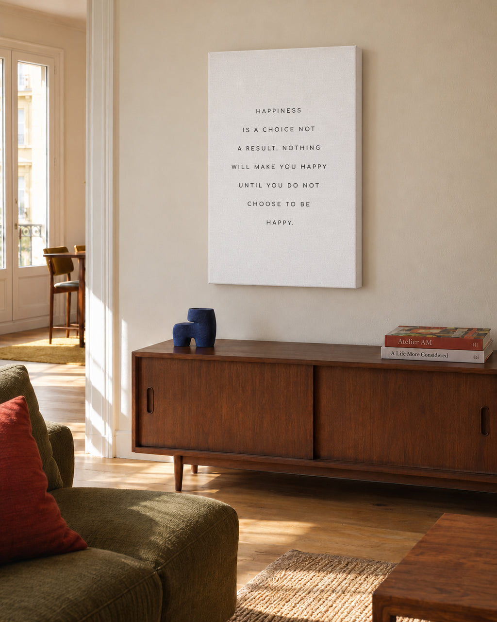 Happiness meaning quote - Unframed canvas in an interior