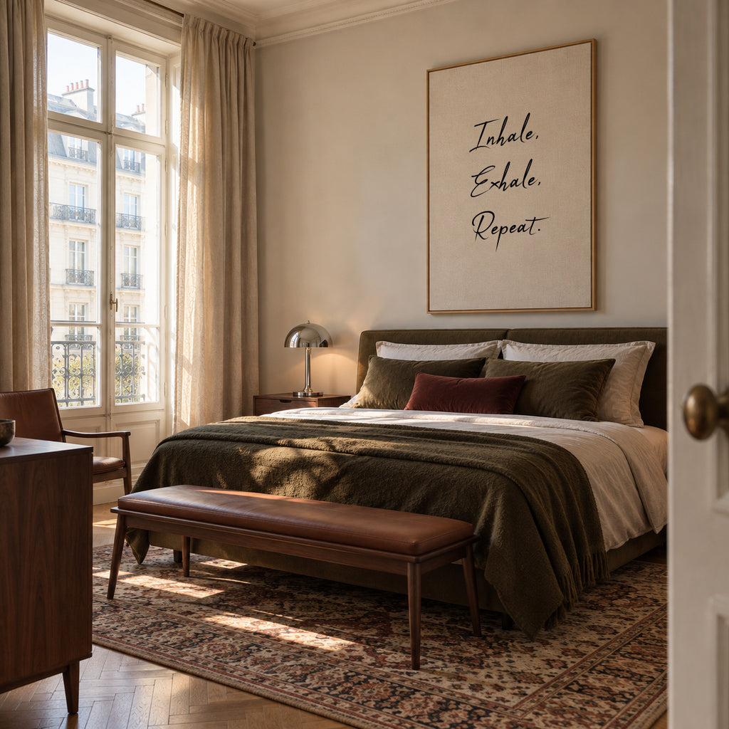 Inhale, Exhale, Repeat - Framed canvas in an interior