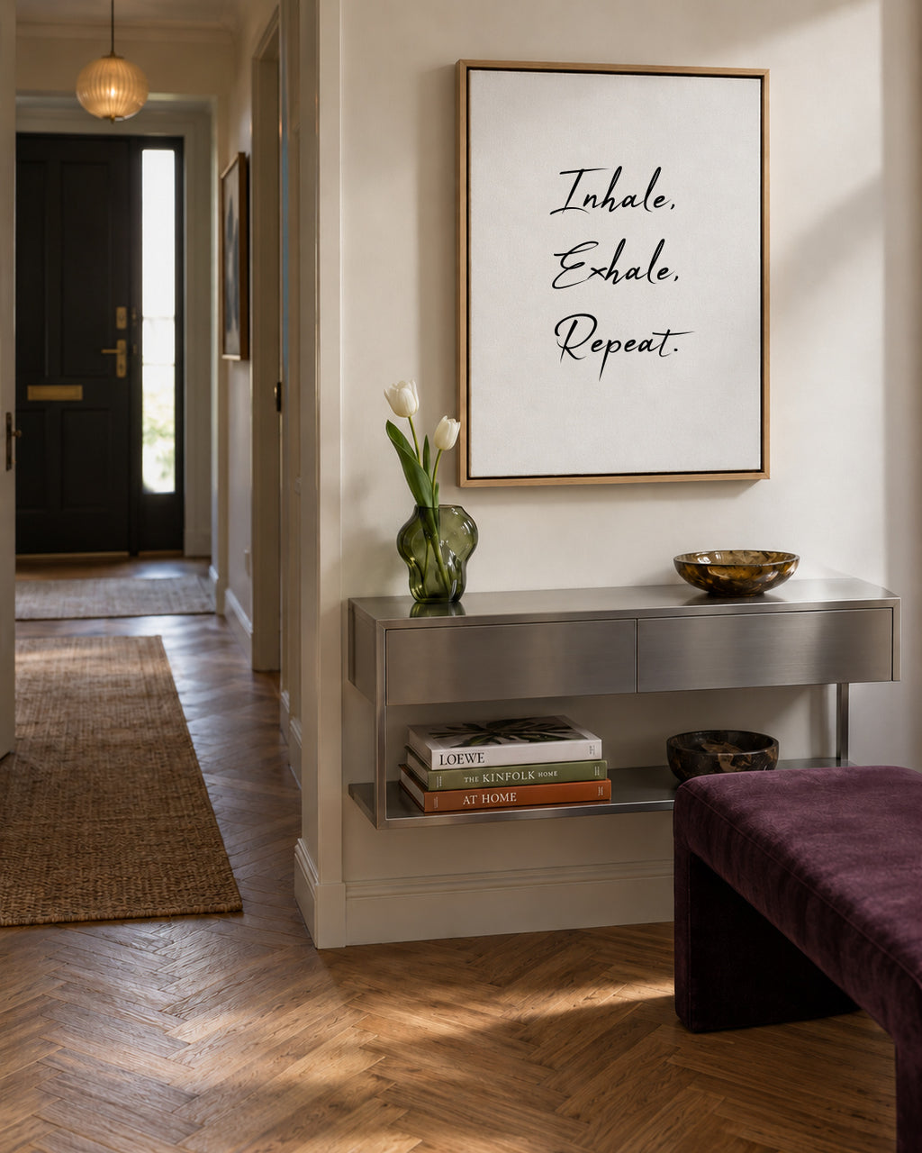 Inhale, Exhale, Repeat - Framed canvas in an interior