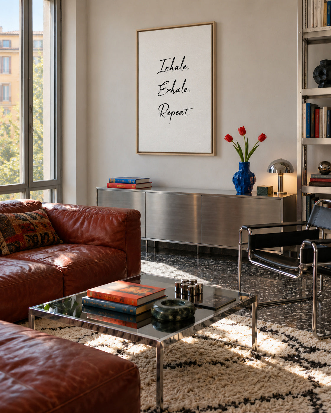 Inhale, Exhale, Repeat - Framed canvas in an interior