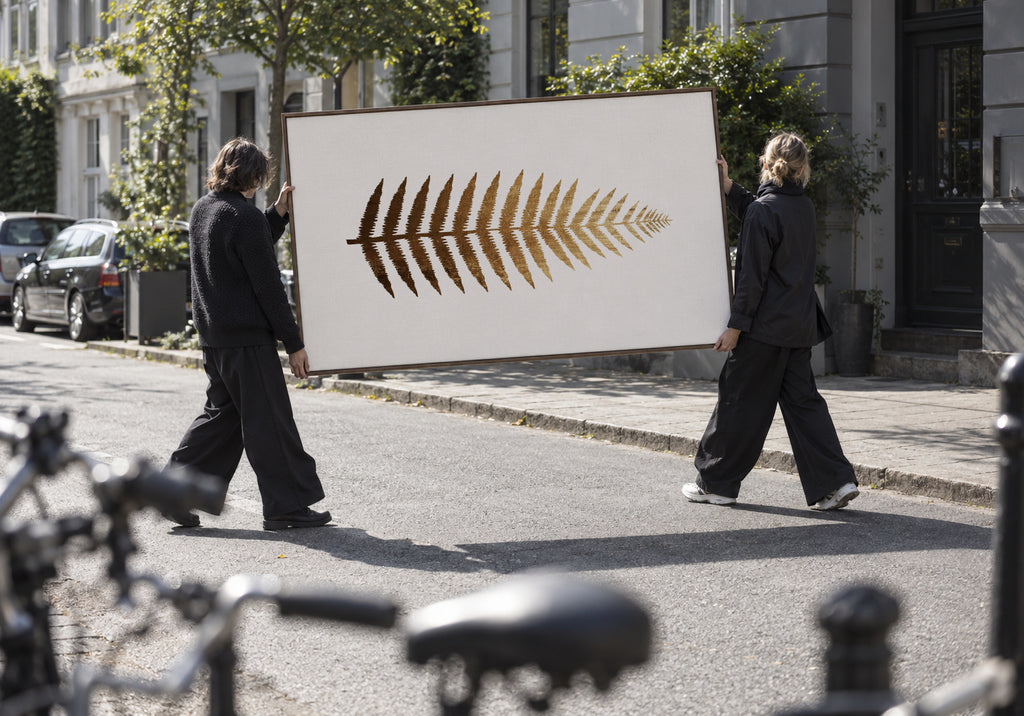 Golden leaf - Framed canvas in an interior