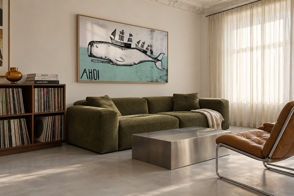 Ahoi Whale - Framed canvas in an interior