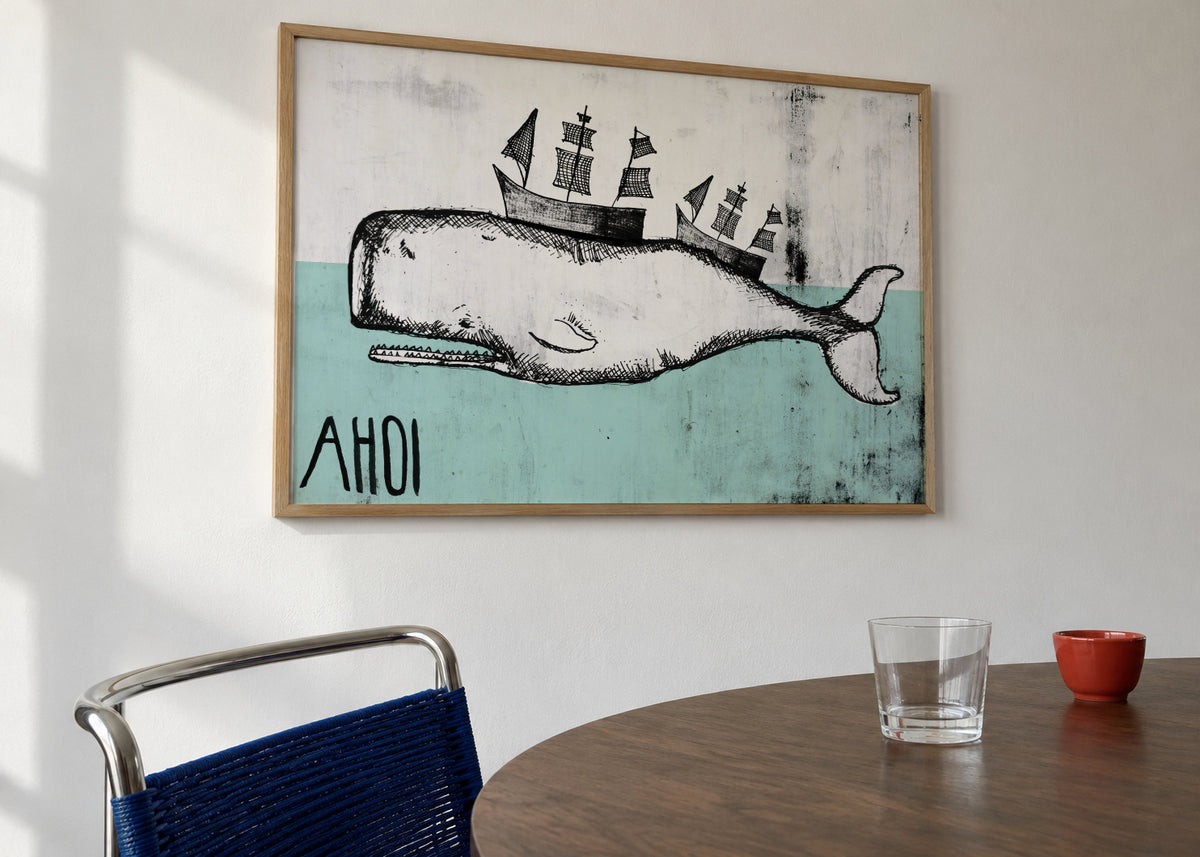 Ahoi Whale - Framed poster in an interior
