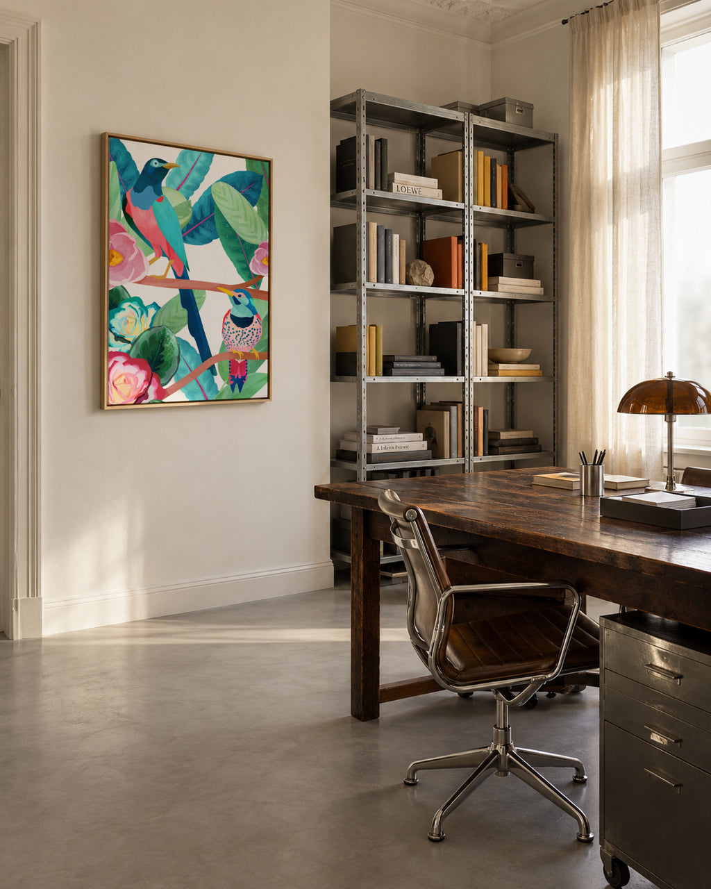 Birds of spring - Framed canvas in an interior