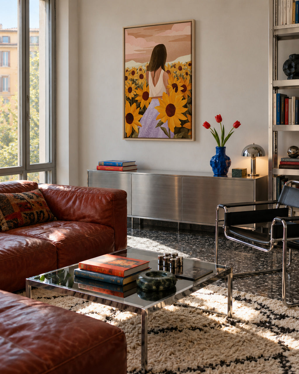 Sunflower Evenings - Framed canvas in an interior