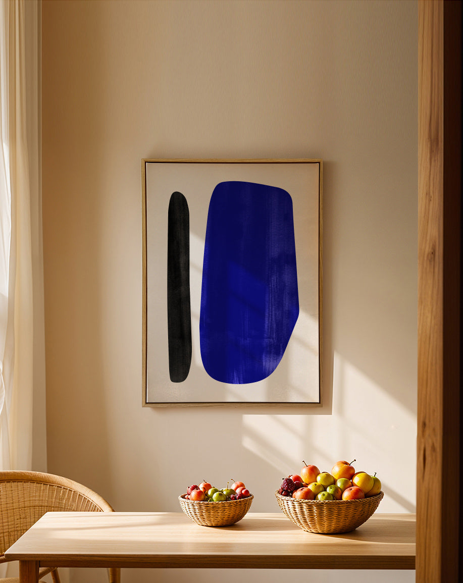 Abstract N 32 - Reflex Blue - Framed canvas in an interior