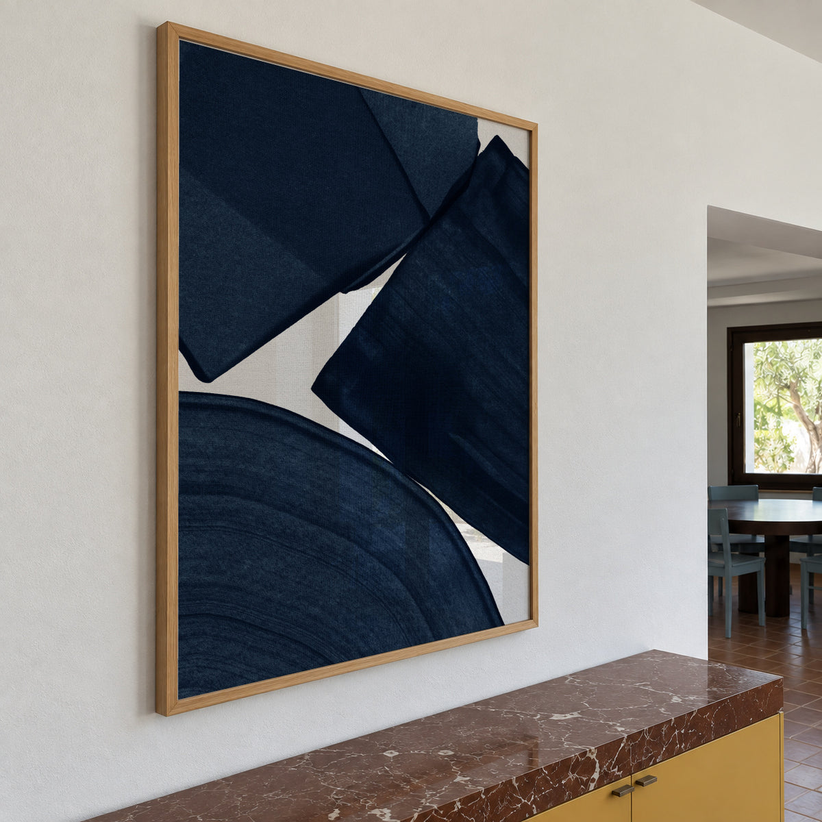 Minimalist Painting Blue II - Framed poster in an interior