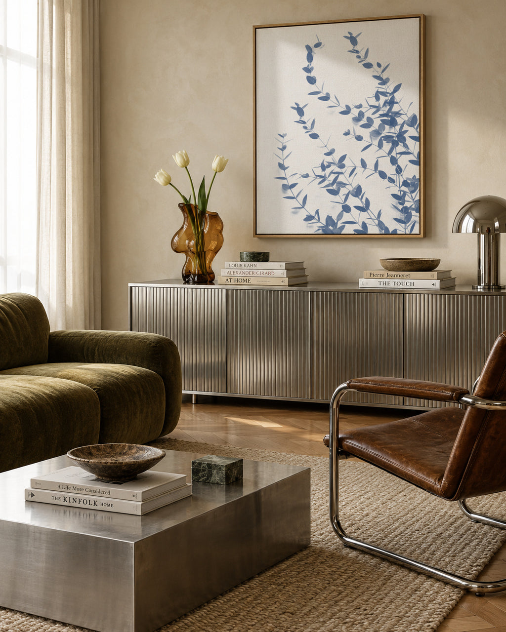 Foglioline II - Framed canvas in an interior