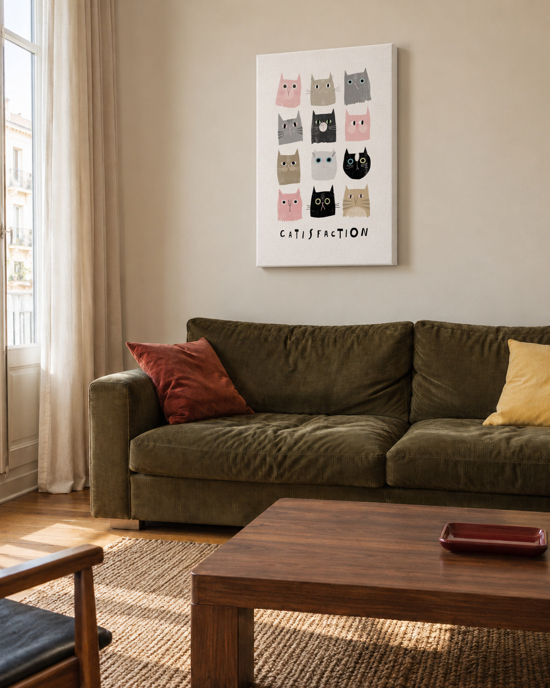 Catisfaction 1 - Unframed canvas in an interior