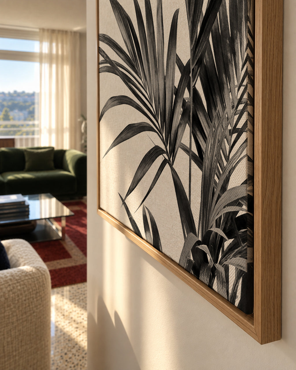 Palm Leaves Black and White 01 - Framed canvas detail