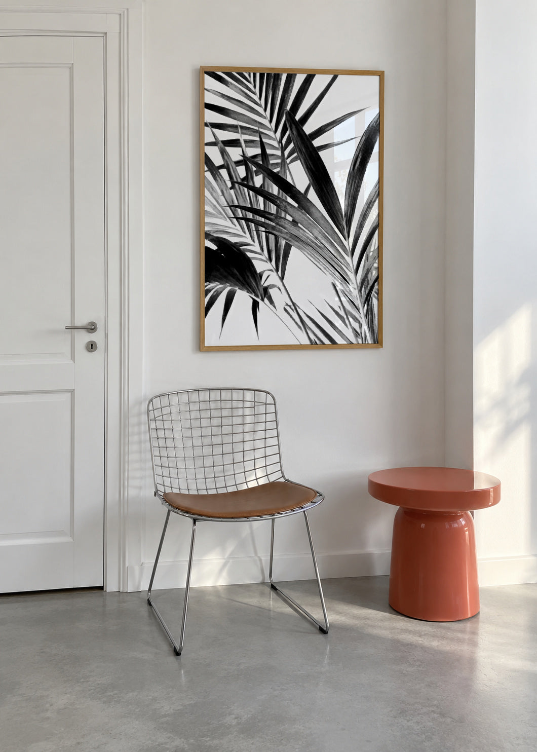 Palm Leaves Black and White 02 - Framed poster in an interior