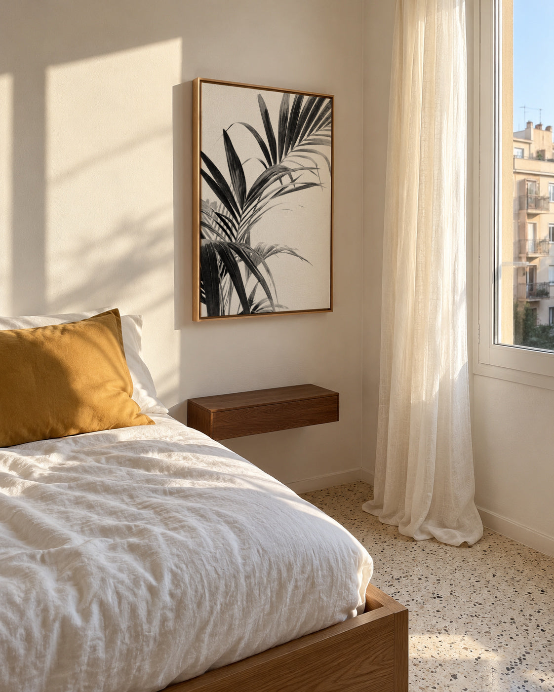 Palm Leaves Black and White 03 - Framed canvas in an interior