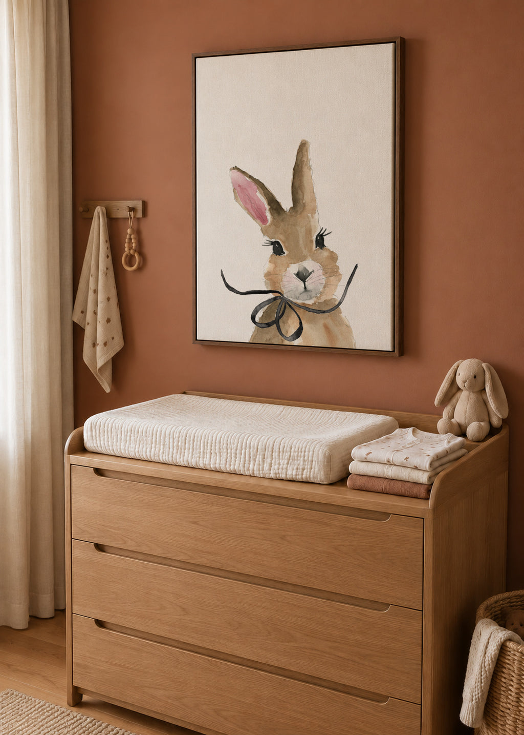 Bunny with bow - Framed canvas in an interior