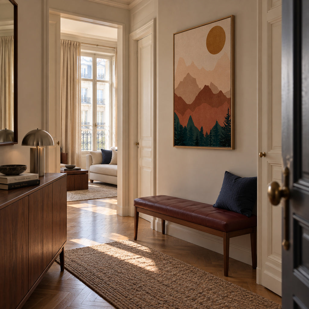 Sunset Peaks 2 - Framed canvas in an interior