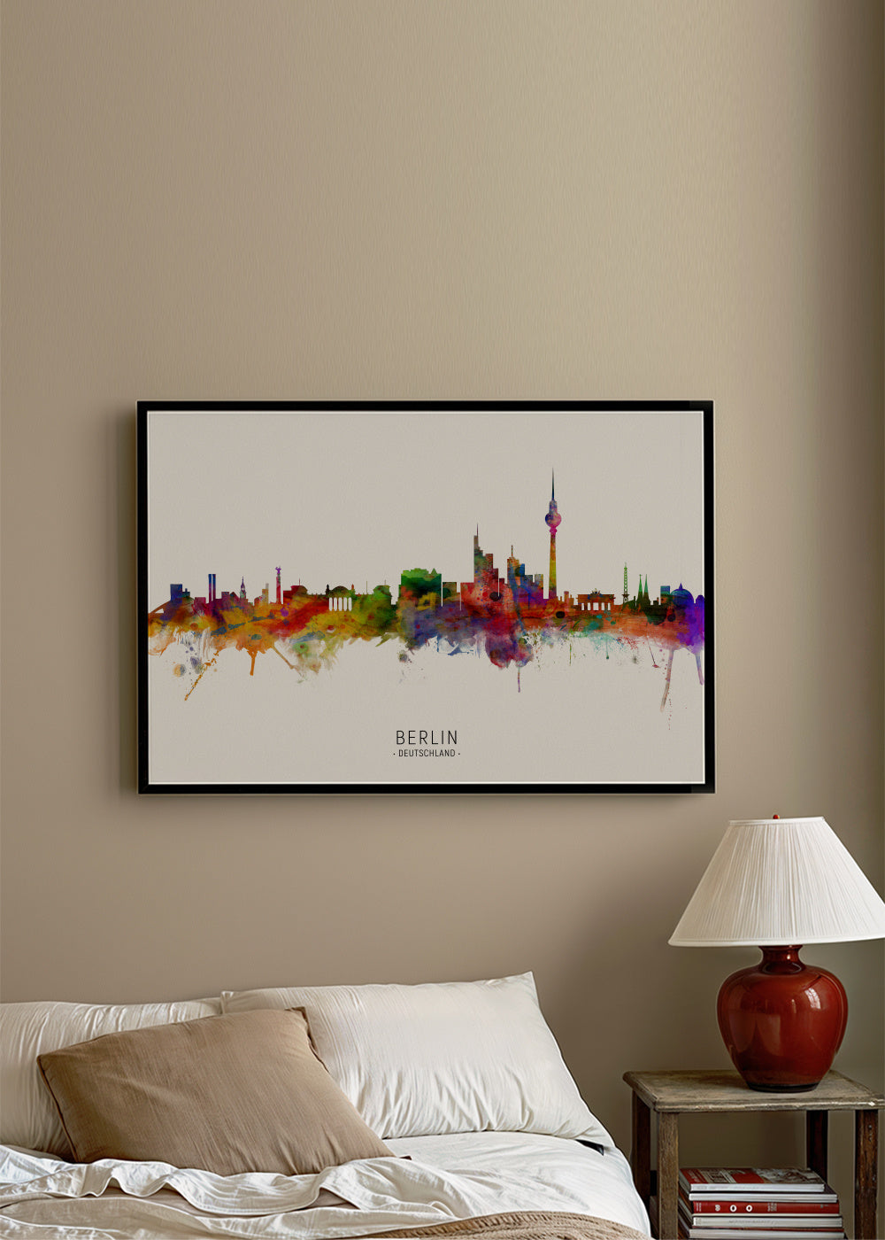 Berlin Skyline multicolor - Framed poster in an interior