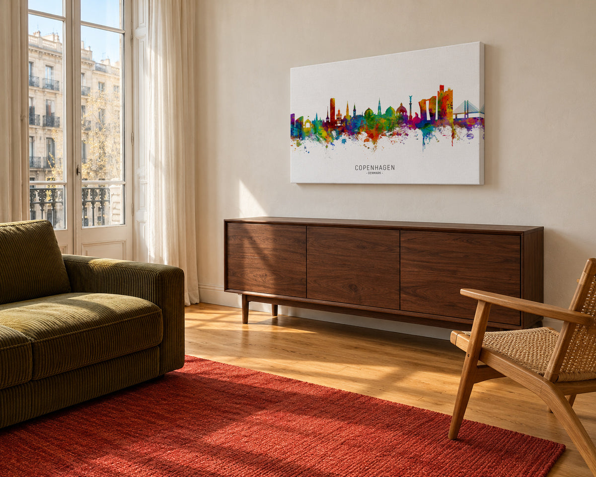 Copenhagen Skyline multicolor - Unframed canvas in an interior