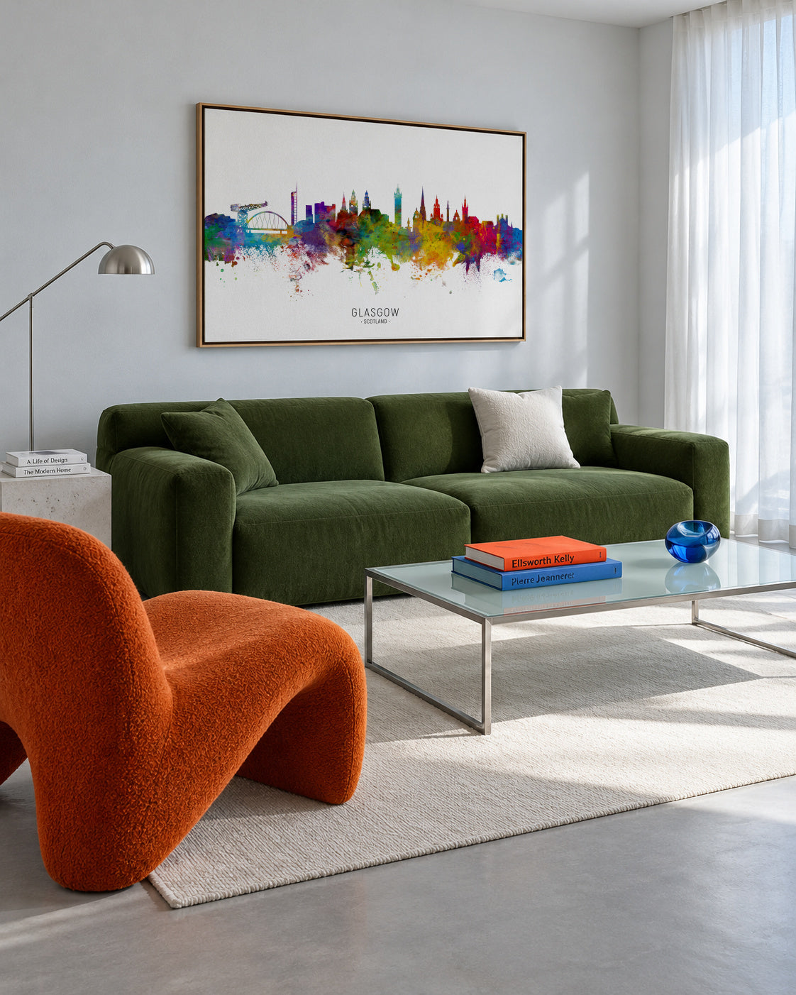 Glasgow Skyline multicolor - Framed canvas in an interior