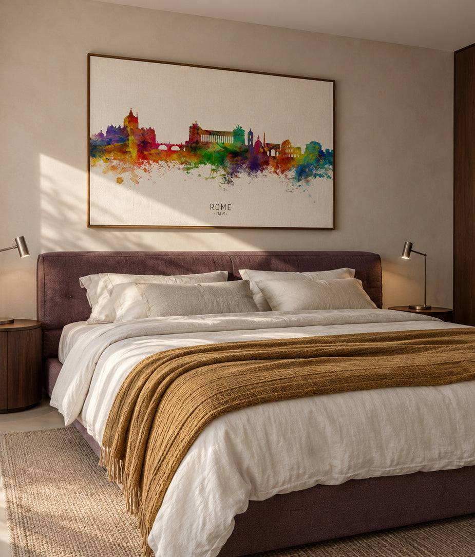 Rome Skyline multicolor - Framed canvas in an interior