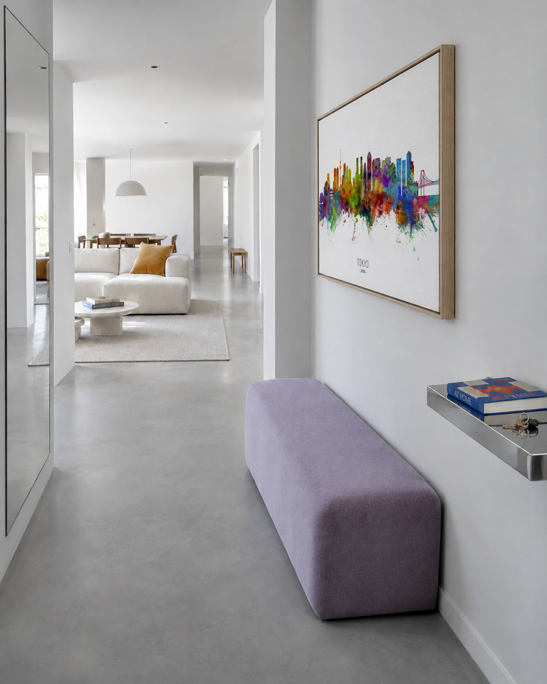 Tokyo Skyline multicolor - Framed canvas in an interior