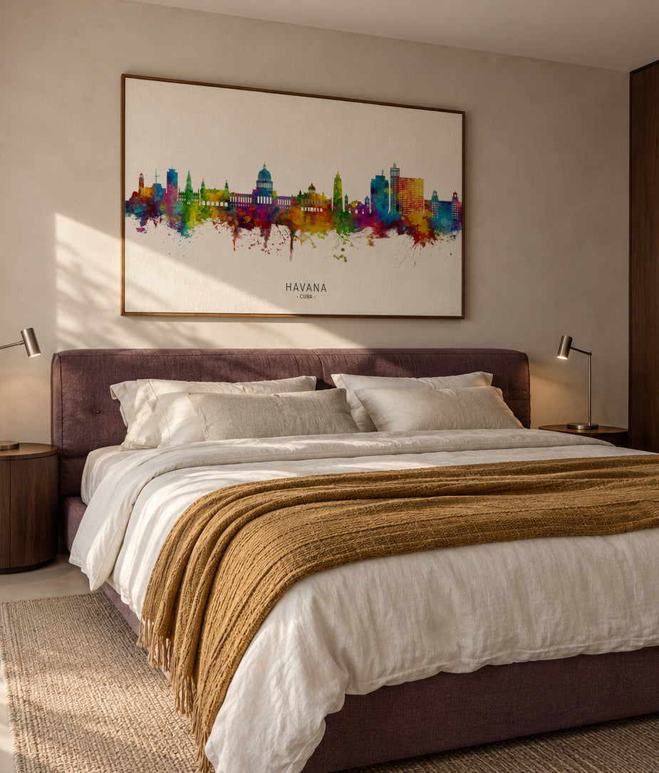 Havana Skyline multicolor - Framed canvas in an interior