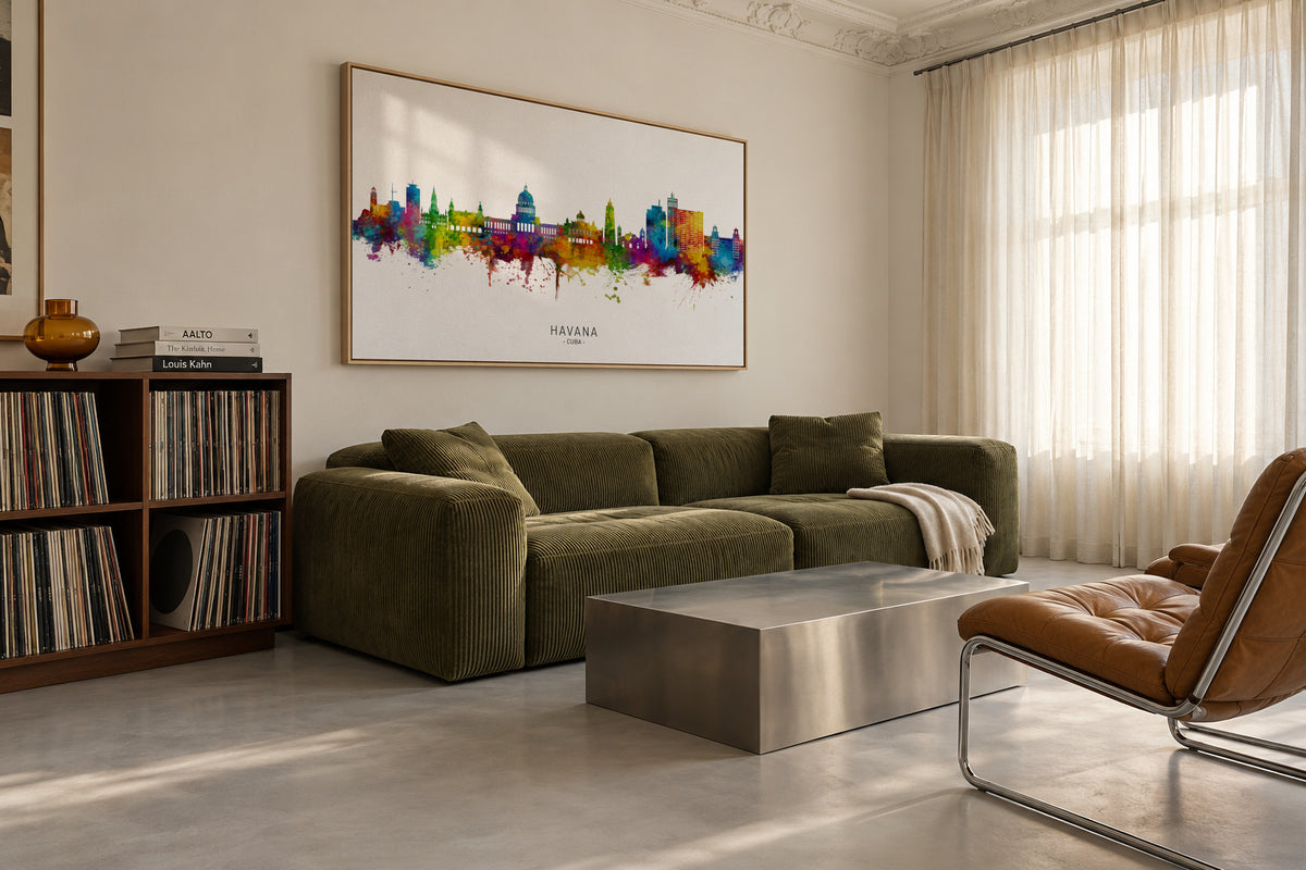 Havana Skyline multicolor - Framed canvas in an interior