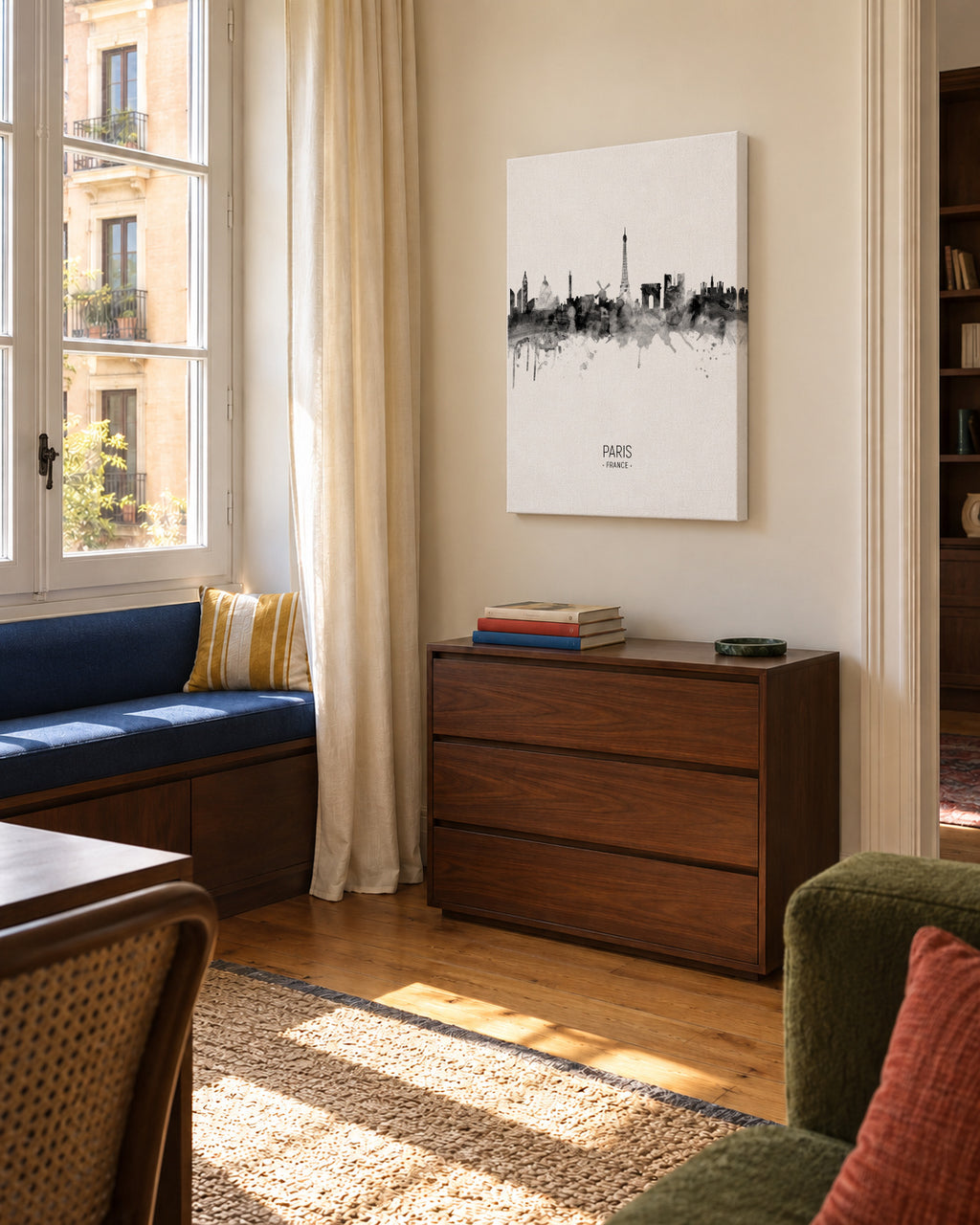 Paris Skyline en blanco y negro - Unframed canvas in an interior