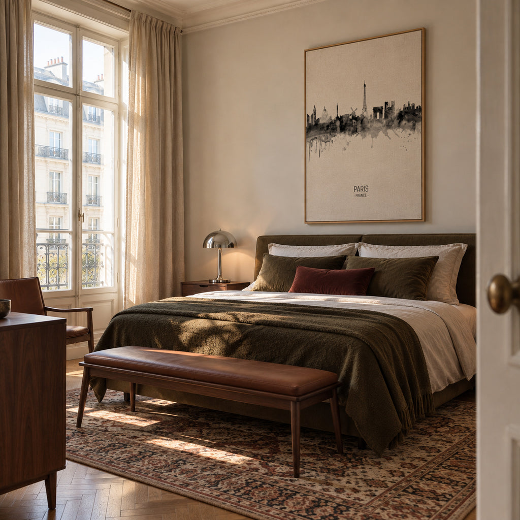 Paris Skyline en blanco y negro - Framed canvas in an interior