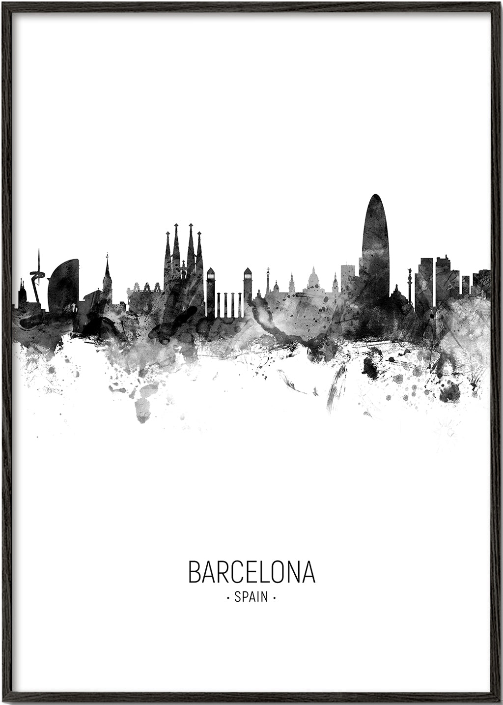 Barcelona Skyline en blanco y negro