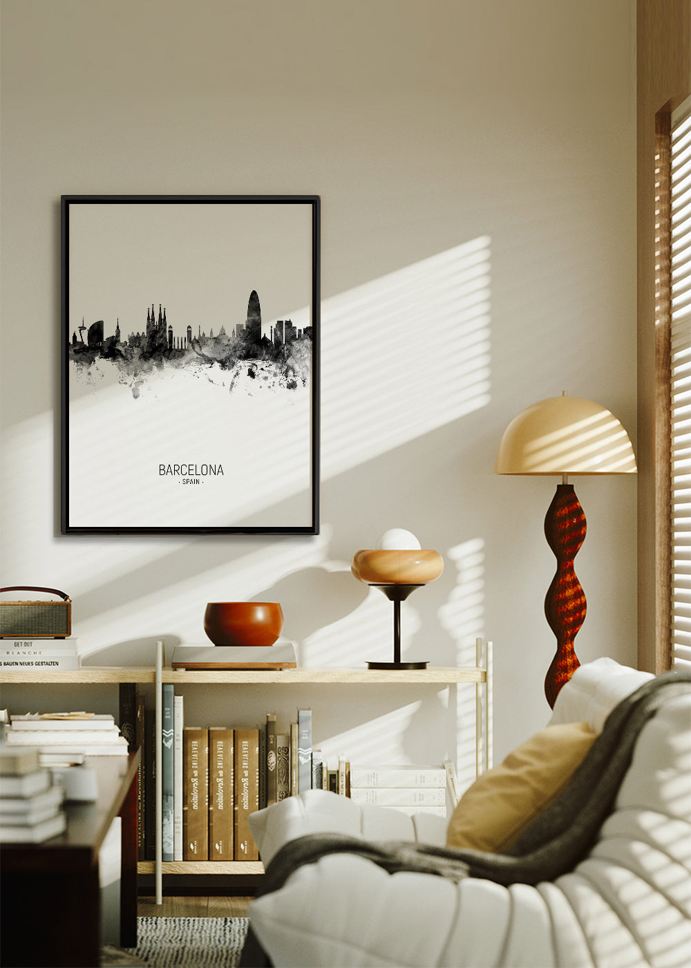 Barcelona Skyline en blanco y negro