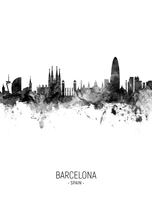 Barcelona Skyline en blanco y negro - Unframed art print
