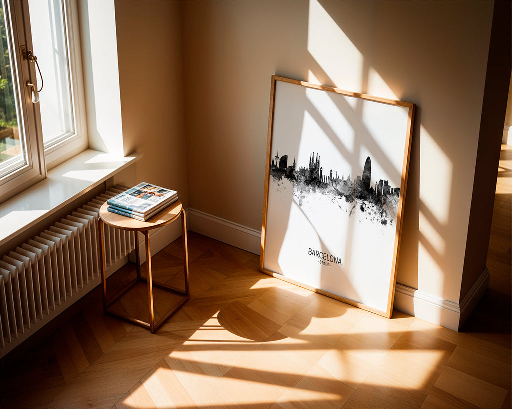 Barcelona Skyline en blanco y negro