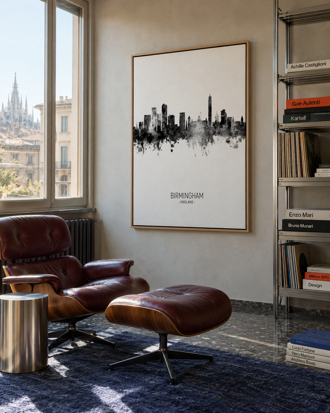 Birmingham Skyline en blanco y negro - Framed canvas in an interior