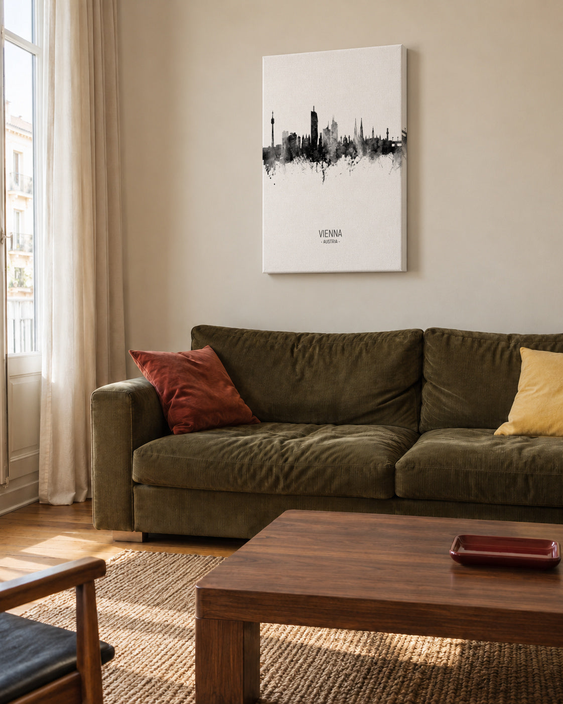 Vienna Skyline en blanco y negro - Unframed canvas in an interior