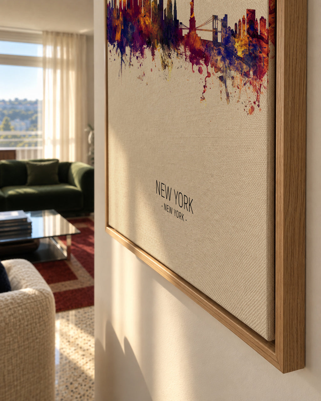 New York Skyline en beige - Framed canvas detail