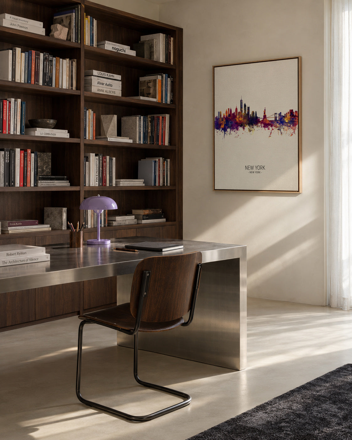 New York Skyline en beige - Framed canvas in an interior