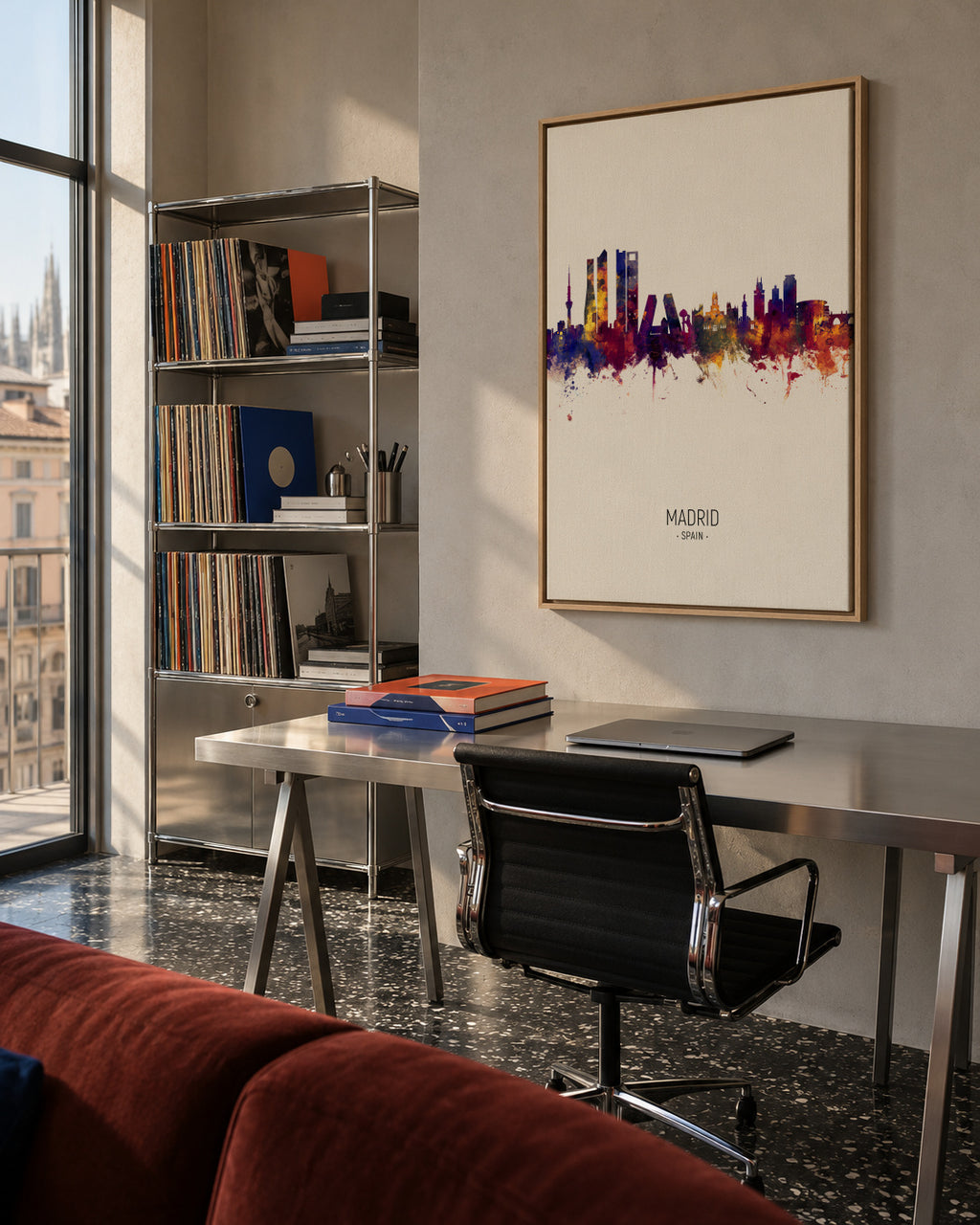 Madrid Skyline en beige - Framed canvas in an interior