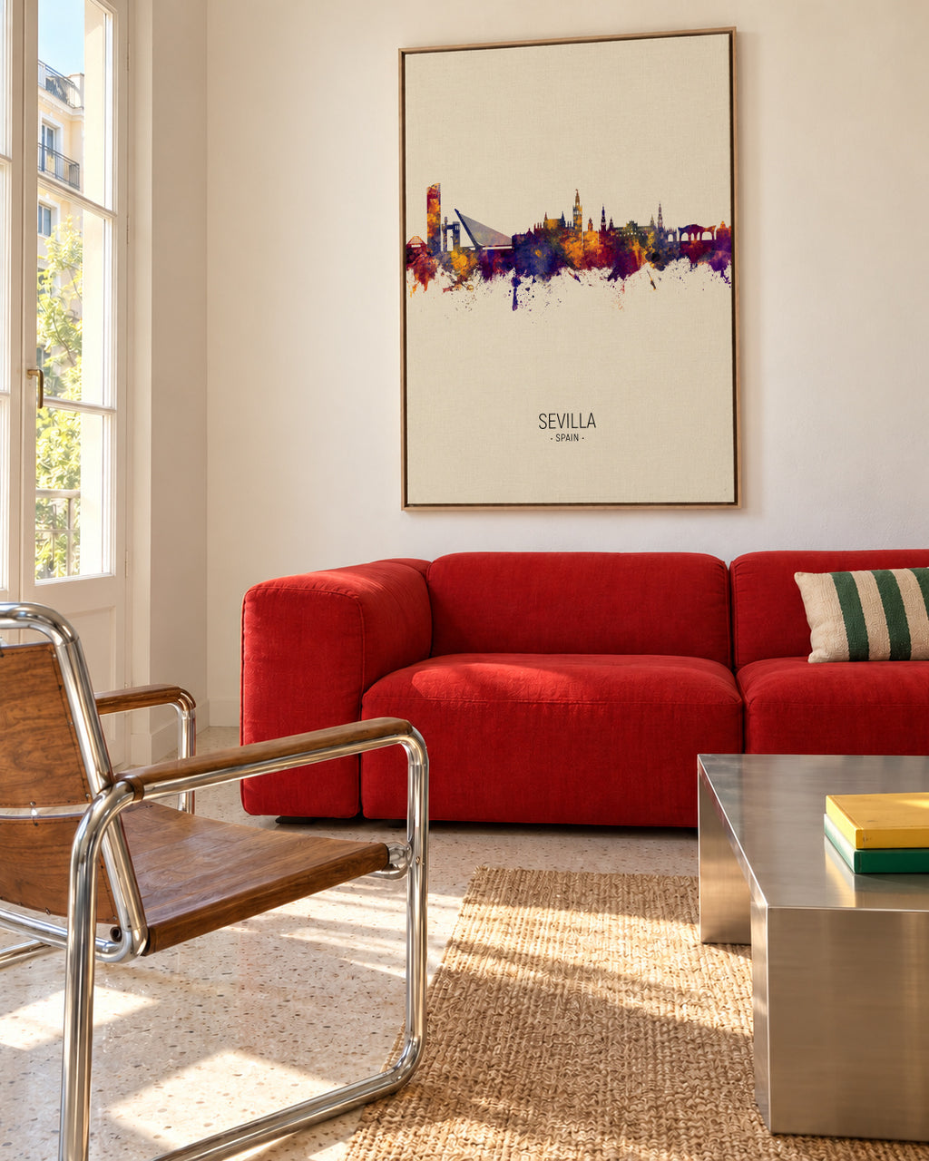Sevilla Skyline en beige - Framed canvas in an interior