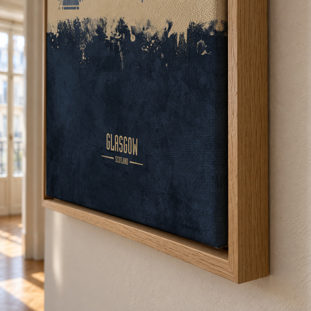 Glasgow Skyline Azul - Framed canvas detail