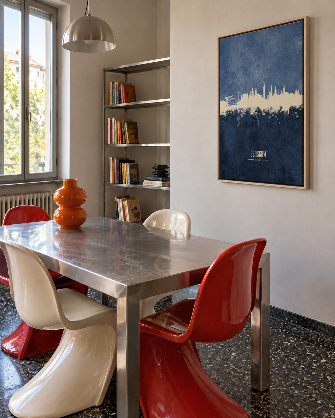 Glasgow Skyline Azul - Framed canvas in an interior