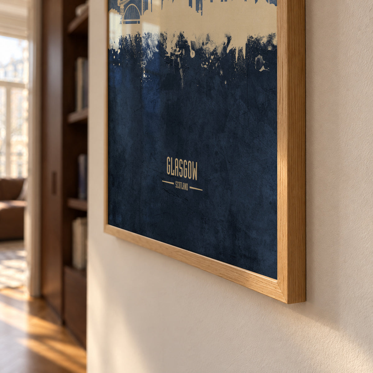 Glasgow Skyline Azul - Framed poster detail