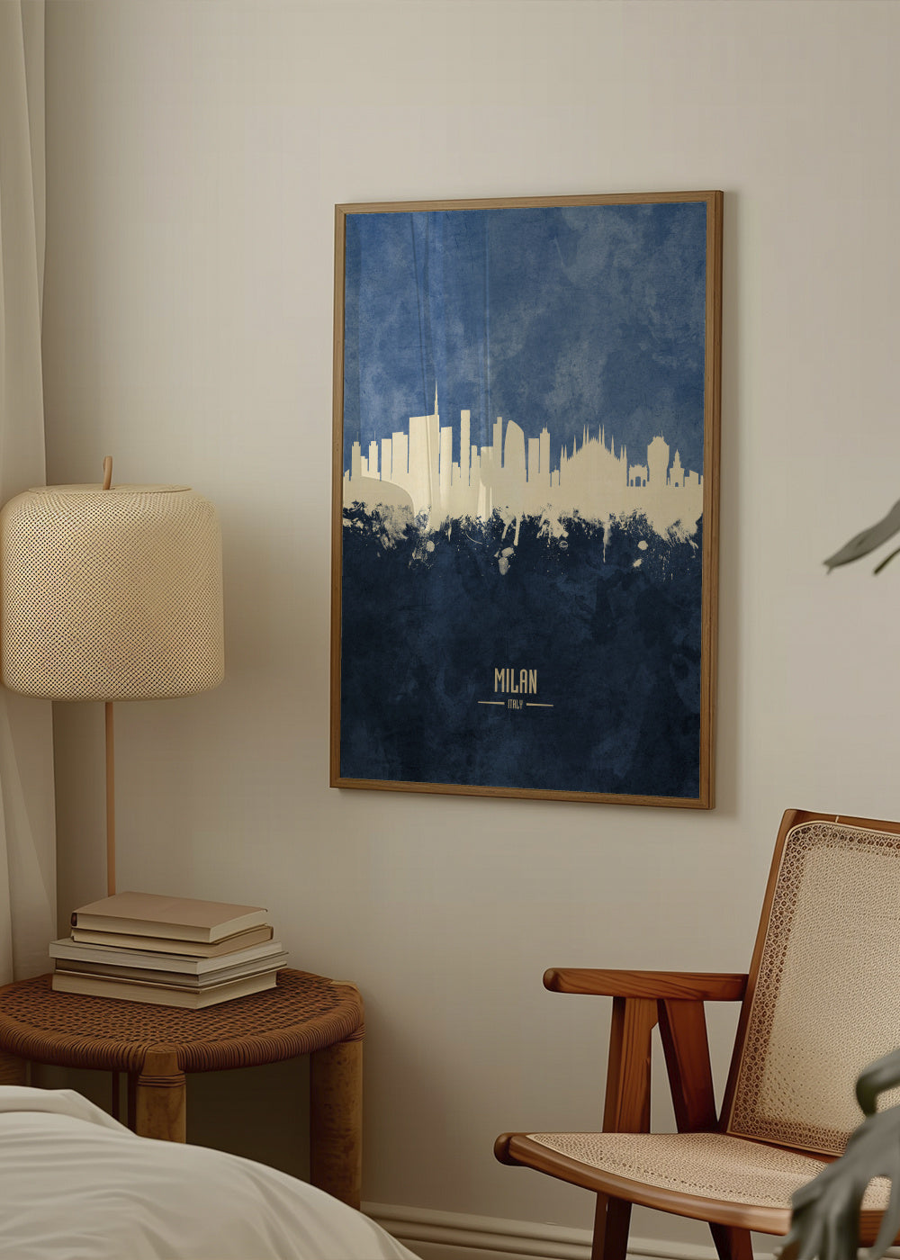 Milan Skyline Azul - Framed poster in an interior