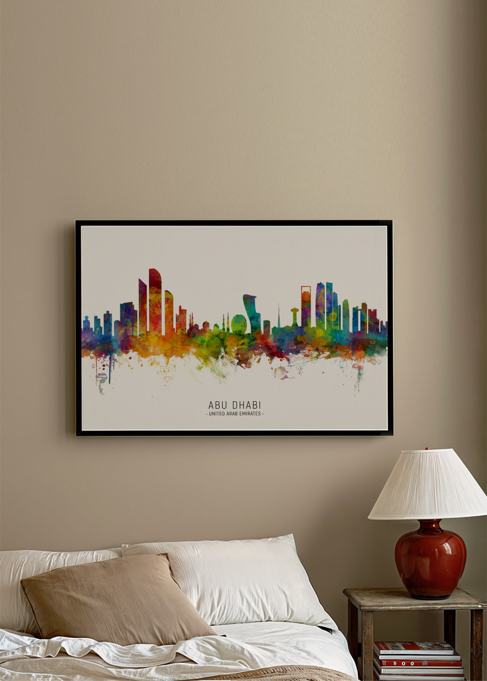 Abu Dhabi Skyline multicolor - Framed poster in an interior