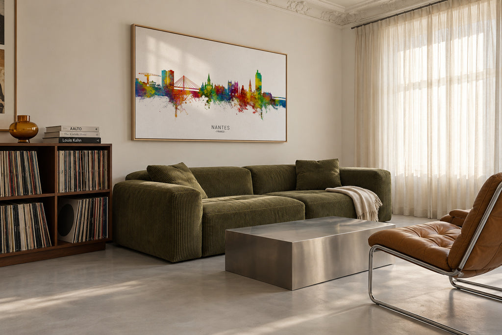 Nantes Skyline multicolor - Framed canvas in an interior
