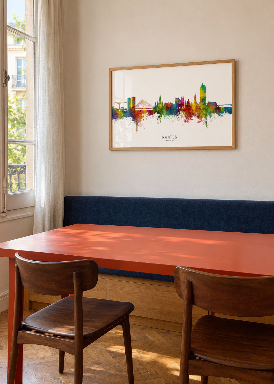 Nantes Skyline multicolor - Framed poster in an interior