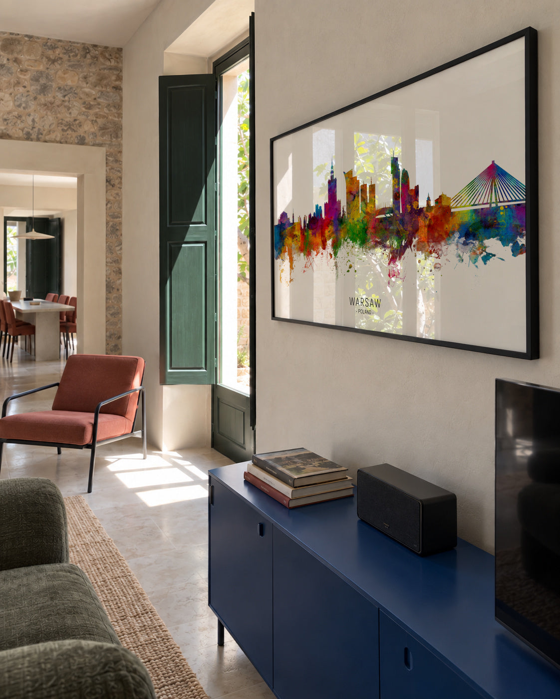 Warsaw Skyline multicolor - Framed poster in an interior