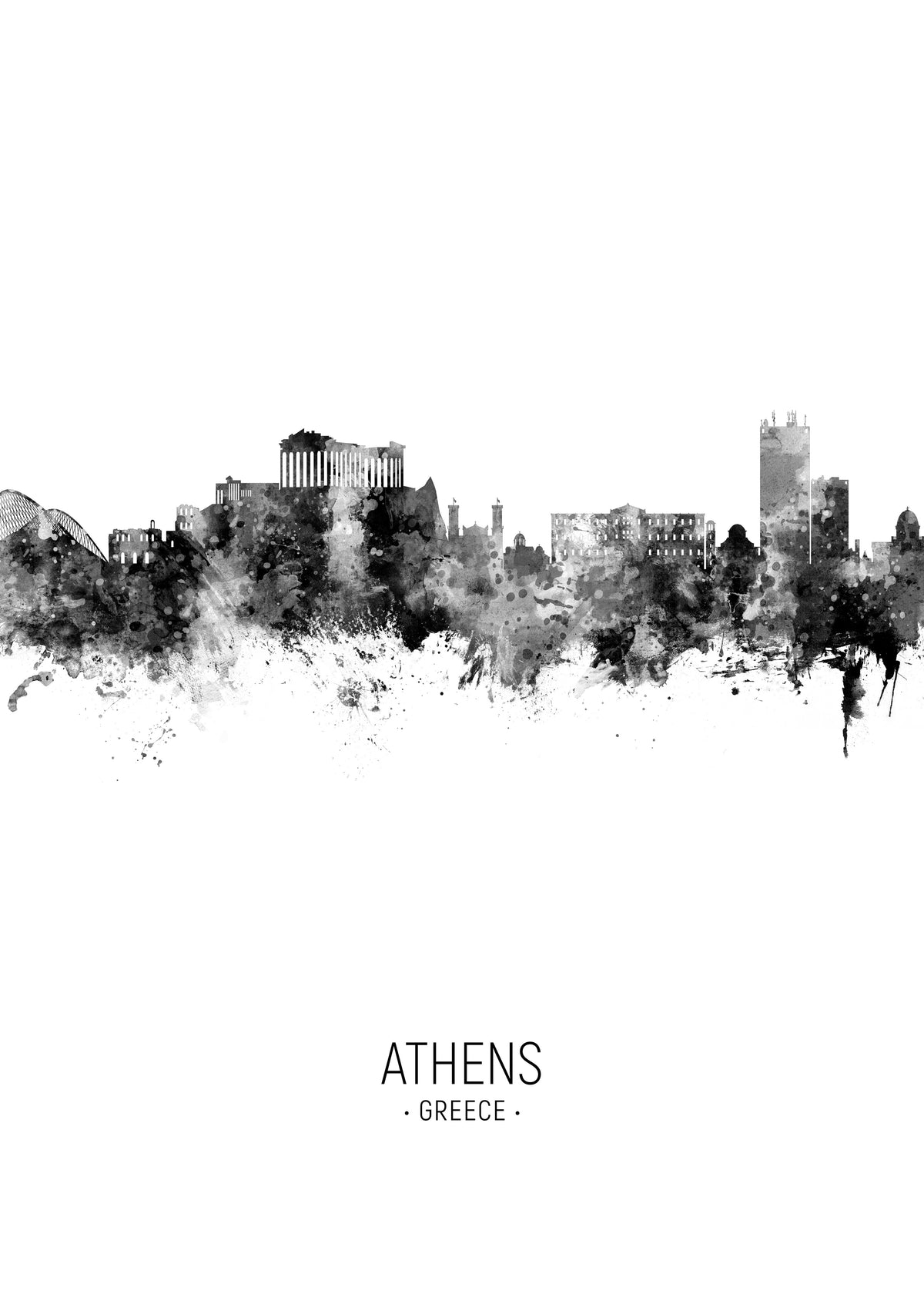 Athens Skyline blanco y negro - Unframed art print