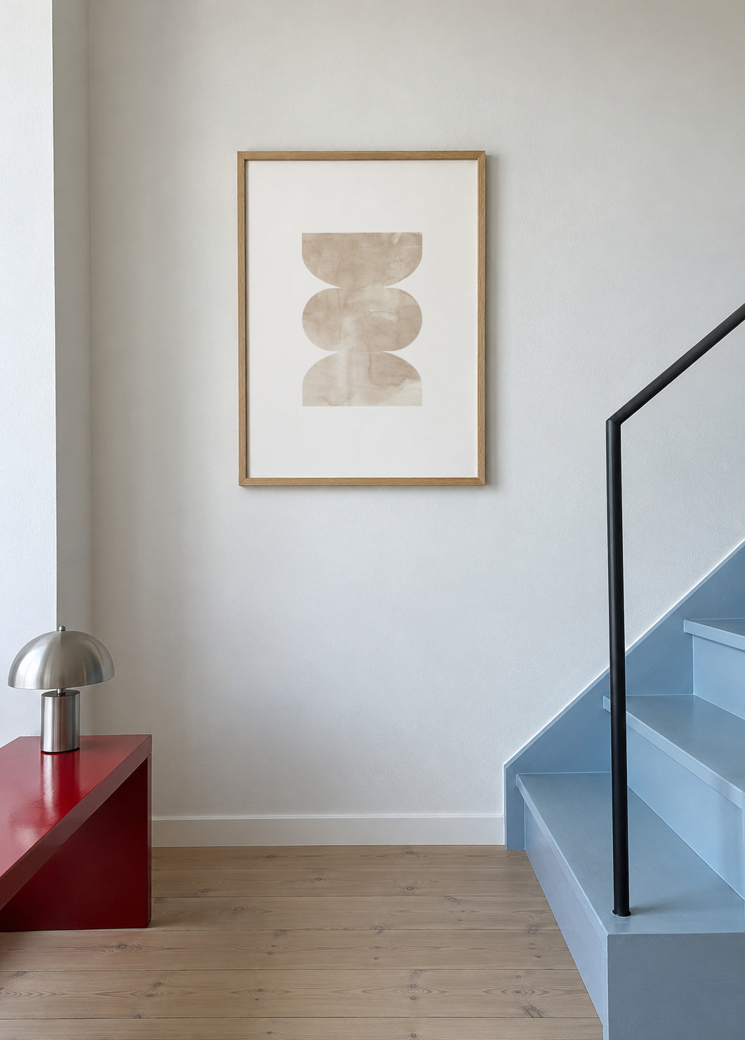 Watercolor shapes Nº4 - beige tones - Framed poster in an interior