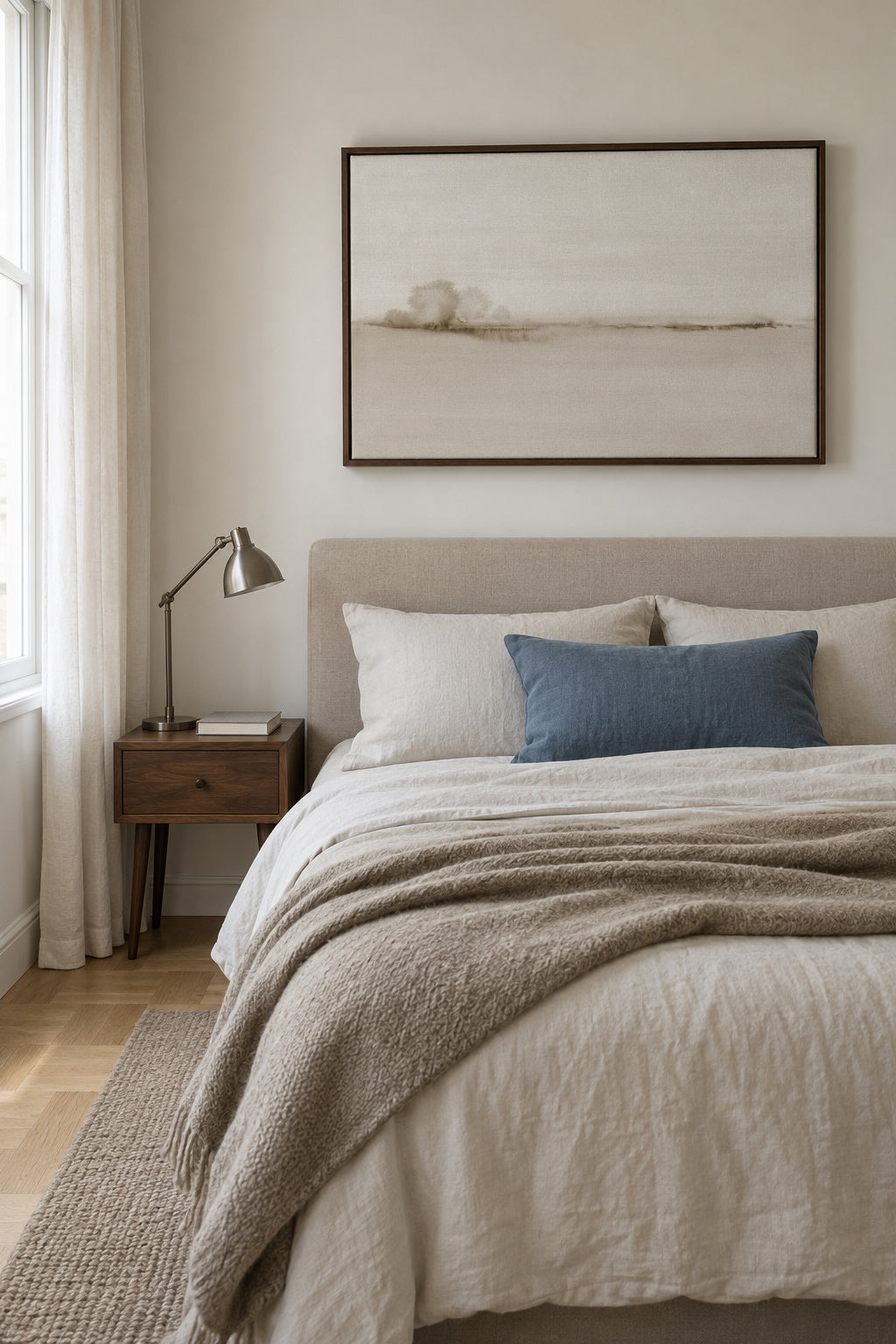 Watercolor landscape N 50 Sepia - Framed canvas in an interior