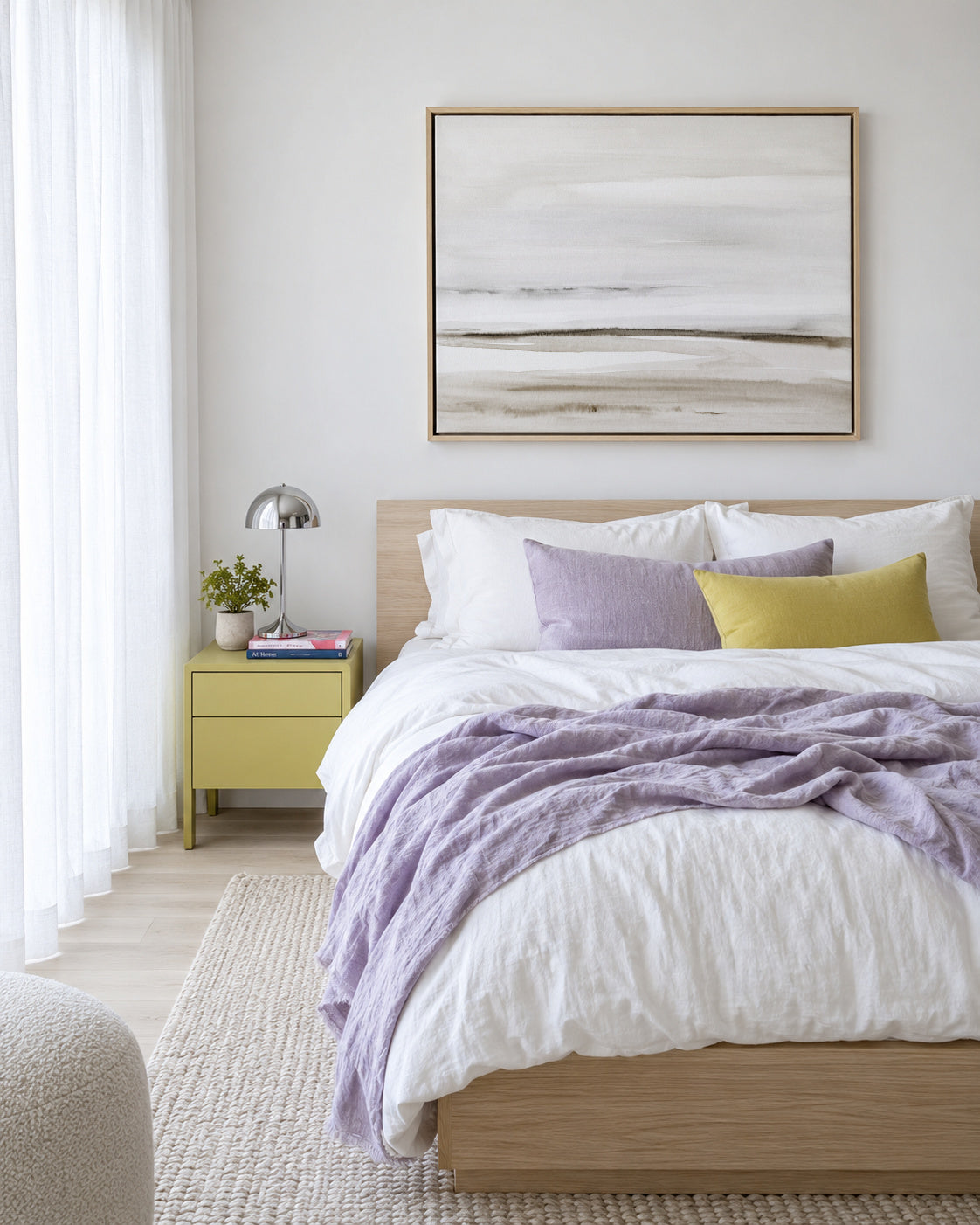 Watercolor shore in neutral colors - Framed canvas in an interior